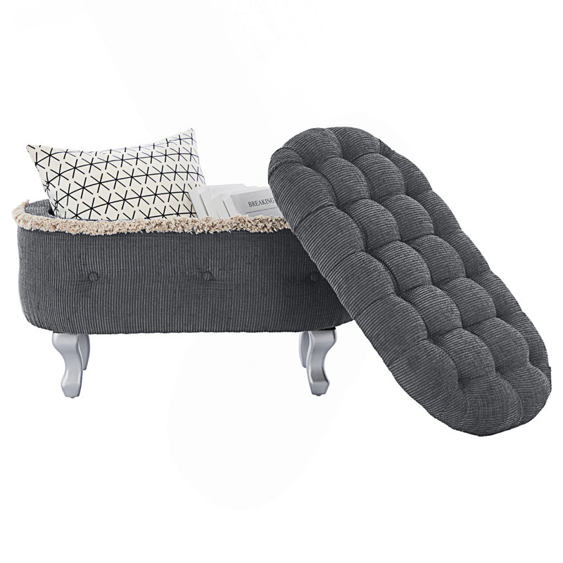 Banc de rangement, banc de bout avec capitonnage, Gris