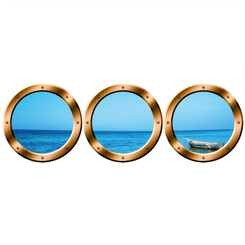 Adhésif décoratif 3 hublots sous-marin pour fenêtre, H 14 po x l 14 po x P 0,01 po, Bronze