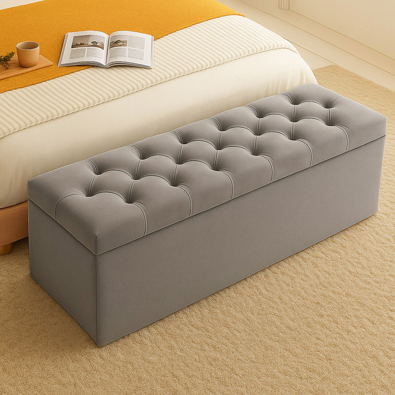 Chesterfield Ottoman Storage Box - Plush Velvet Blanket box - Shoe Bench - End of Bed Bench, 40cm H x 120cm W x 40cm D, Grey