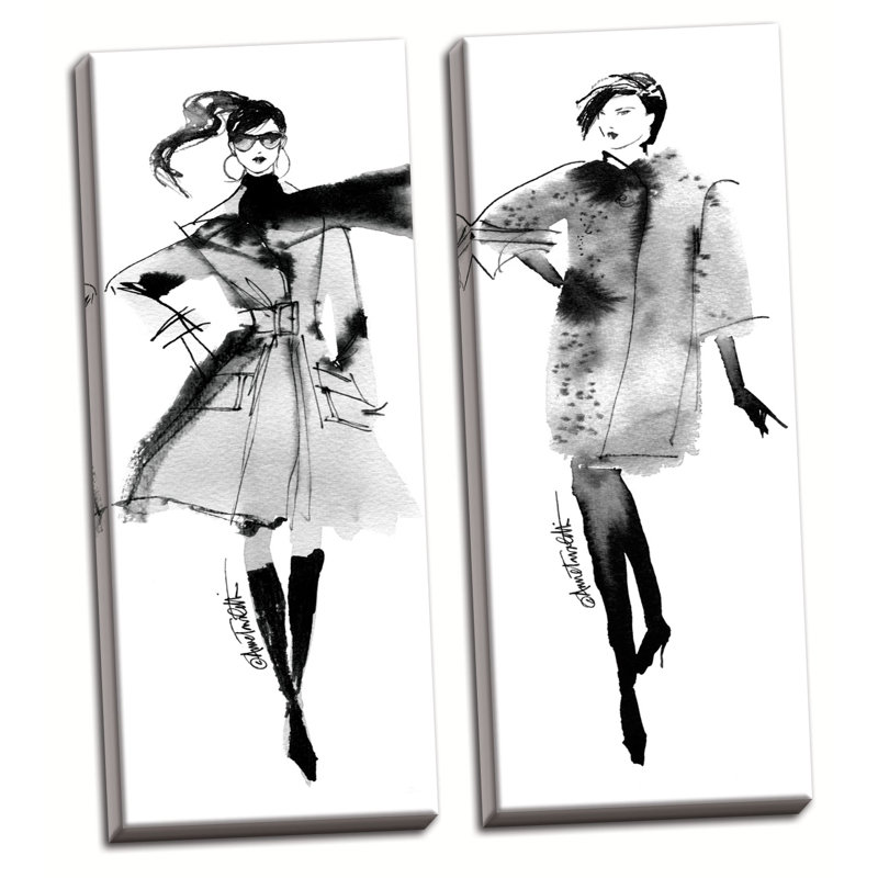 « modern mode i & ii crop », ensemble de 2 reproductions de peintures à l’aquarelle, H 20 po x l 8 po x P 0,75 po