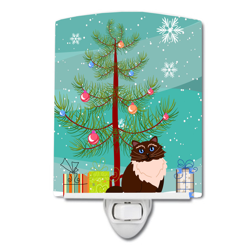 Éclairage pour nuit en céramique himalaya chat merry christmas tree