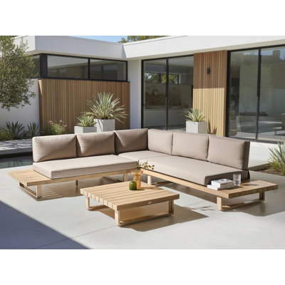 Garden Corner Sofa with Table 5 Seater MYKONOS Right Hand Certified Acacia Wood Taupe