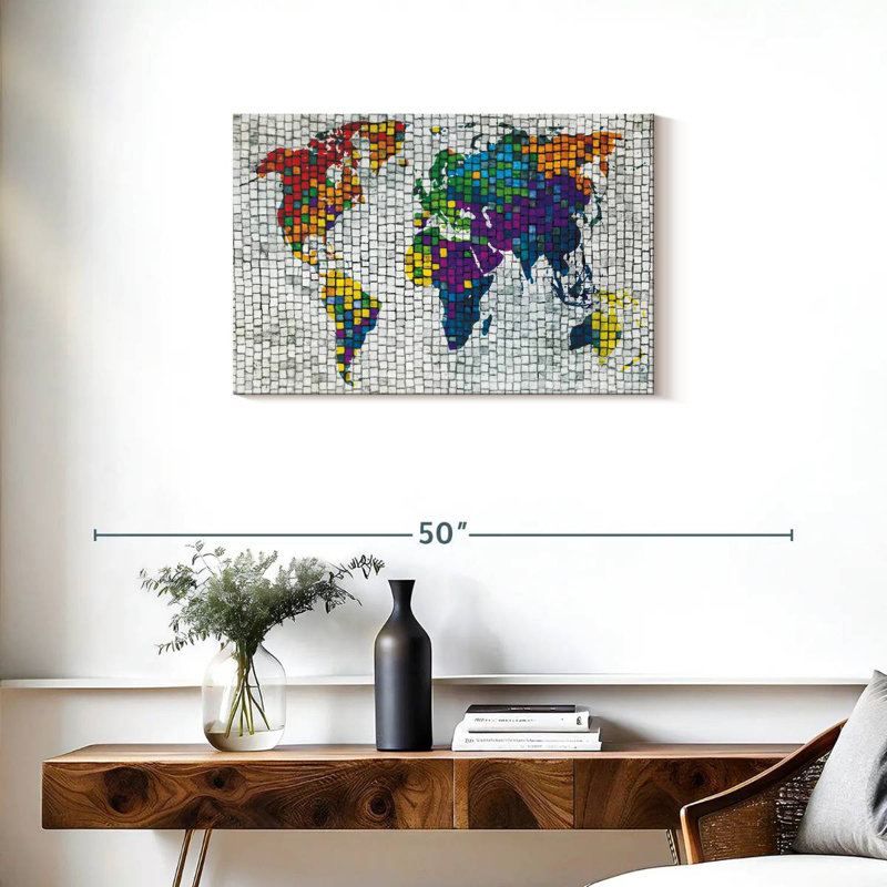 Carte du monde en mosaïque de pierre Aliaz, H 20 po x l 30 po