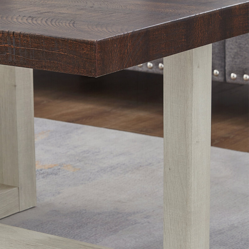 Table basse contemporaine, noyer et blanc, H 22 po x l 22 po x P 22 po