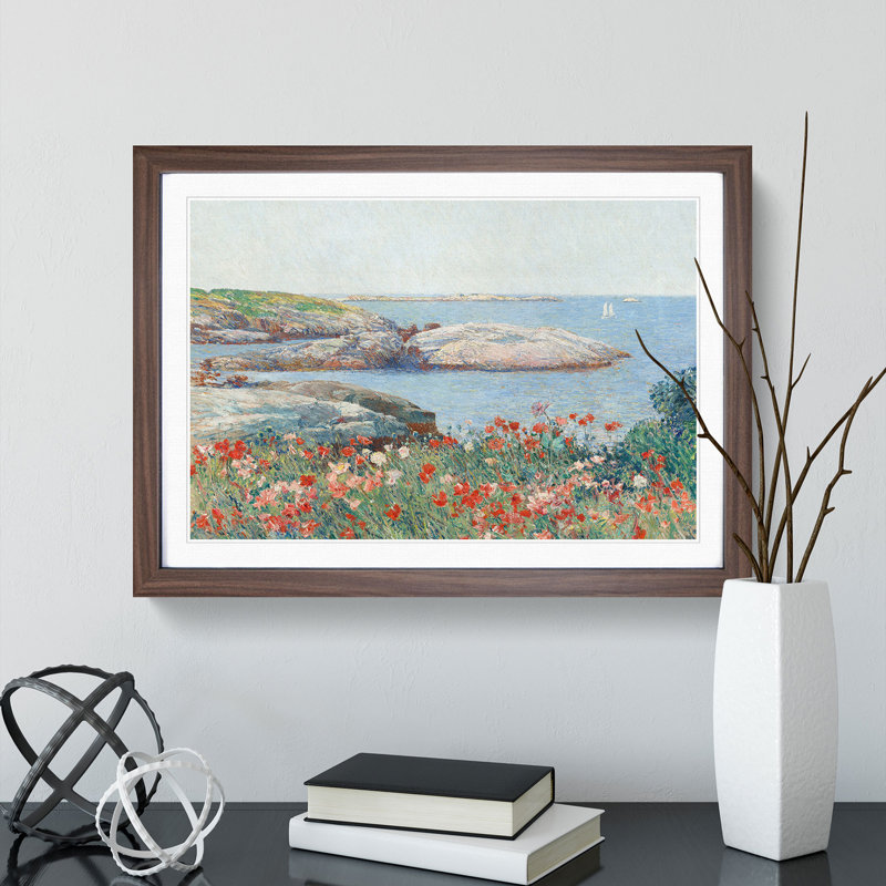 Poppies on the Isles of Shoals by Childe Hassam - Picture Frame Painting, Walnut Framed, 36cm H x 48cm W x 2cm D