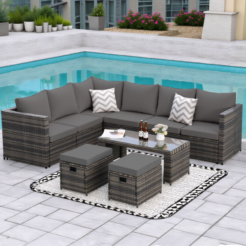 6 Piece Outdoor Seating Group With Cushions, Dark Gray