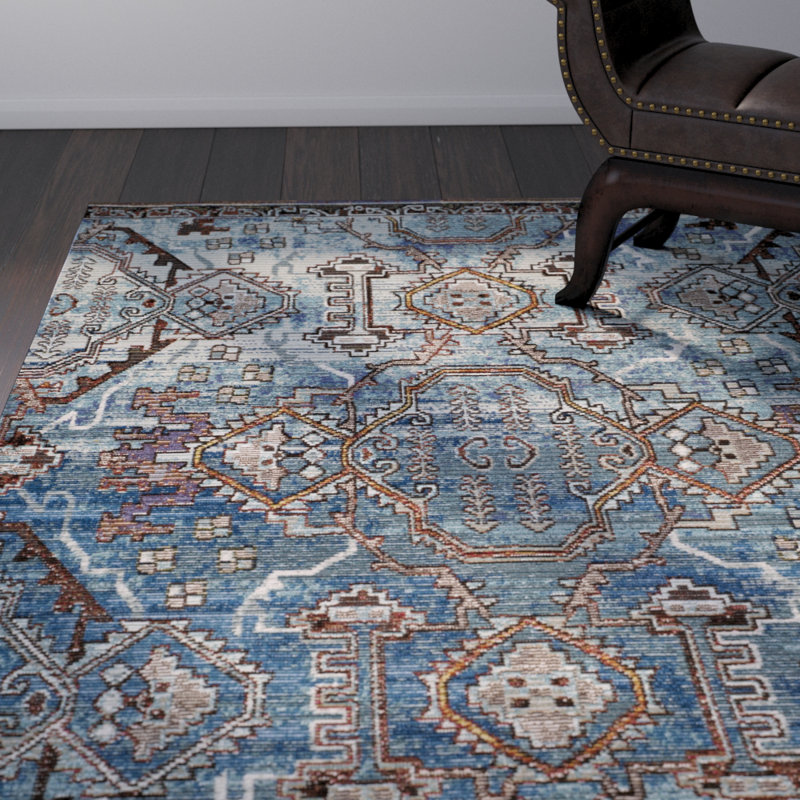 Tapis bleu / bleu clair Wooten, Rectangle 5 pi x 8 pi