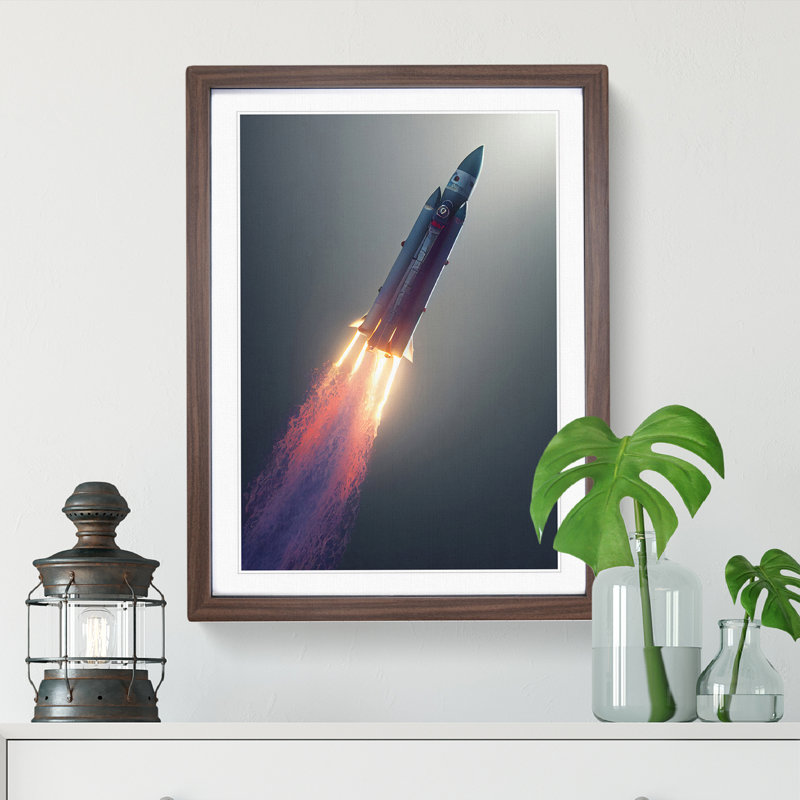 Ethereal Spaceship Rocket 1 Piece Single Picture Frame Wall Art, 64cm H x 46cm W x 2cm D, Walnut