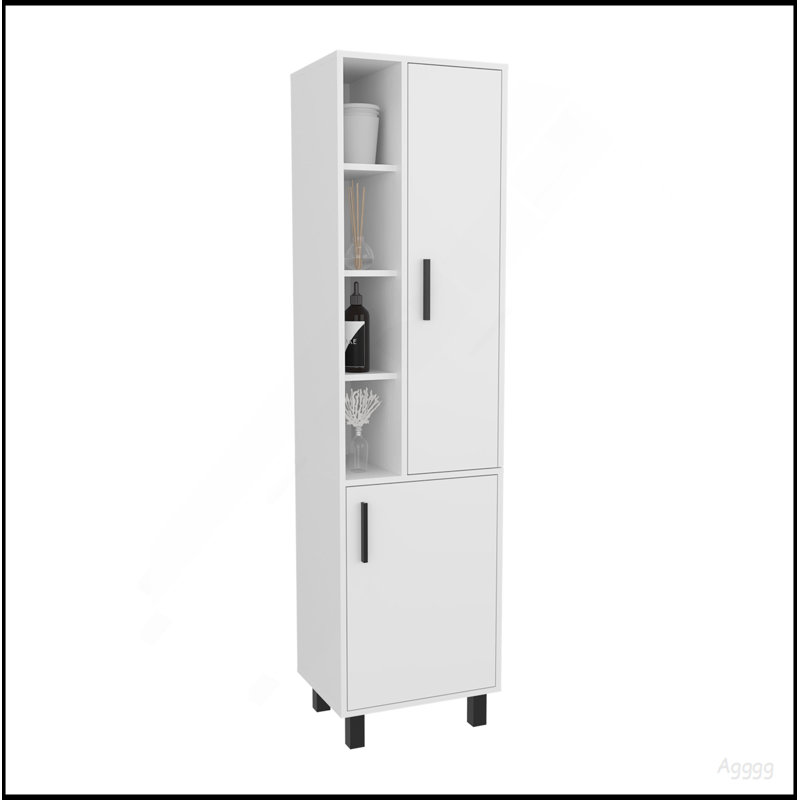 Armoire à linge blanche avec rangement ouvert et 2 portes