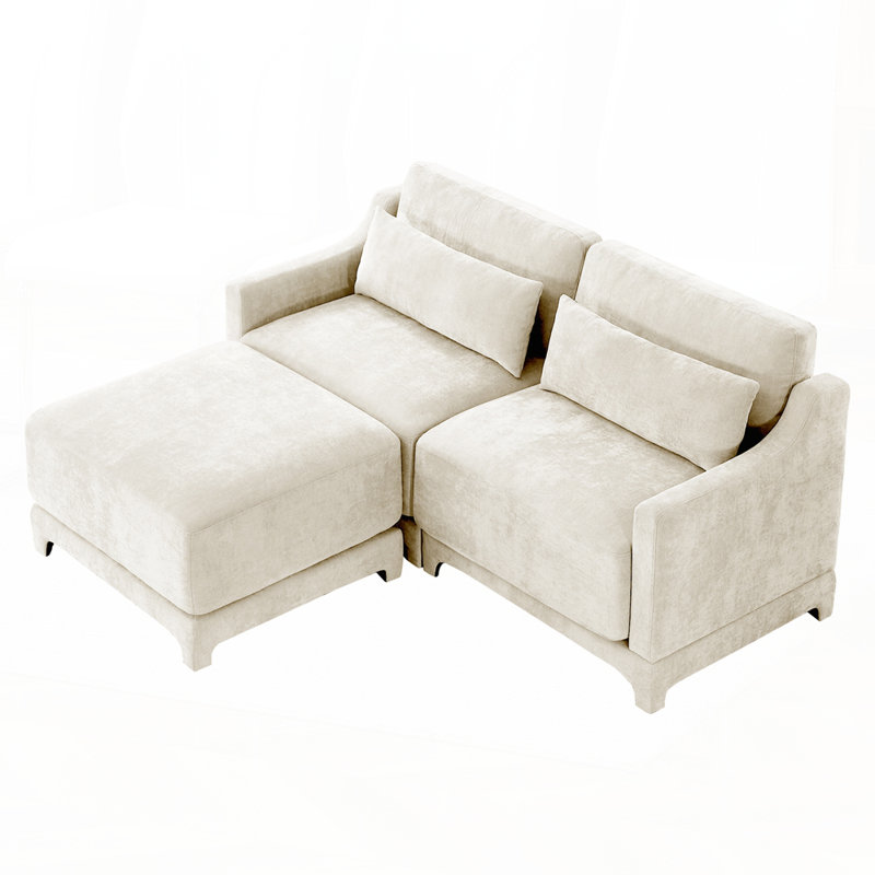 Elegant Chenille Upholstered Sofa with Ergonomic Design and Matching Ottoman for Comfort, 32.6" H x 73.2" W x 61" D