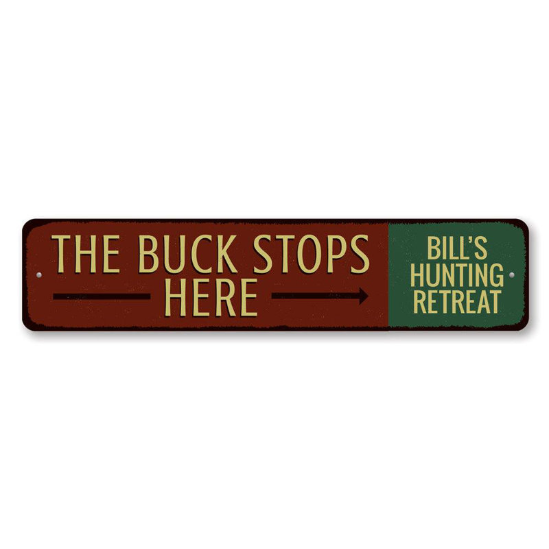 Signe «Buck Stops Here» en aluminium, H 4 po x l 18 po x P 0,04 po