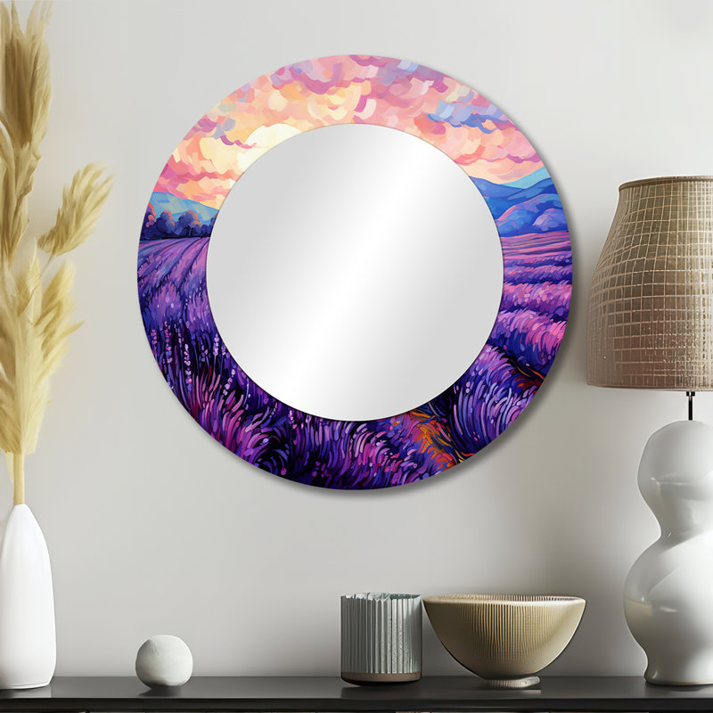 Vangogh Lavender Fields II - miroir Vangogh, miroir mural rond traditionnel unique, impression d'art en métal, 23 po x 23 po