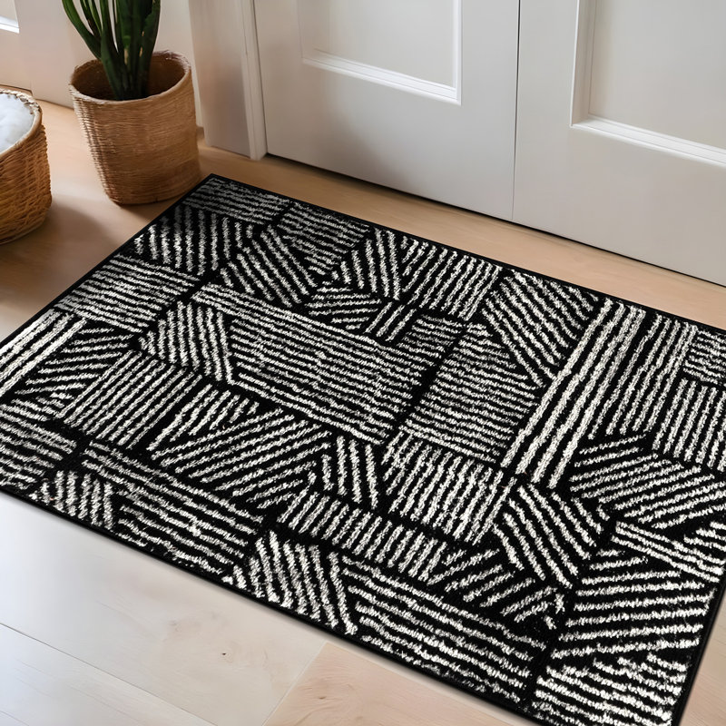 Rambo Geometric Black/Ivory Area Rug, Rectangle 3' x 5', Black