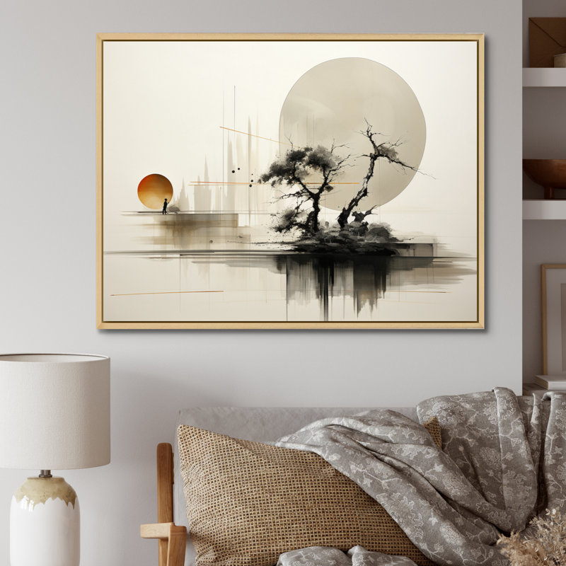 Art asiatique Sumie Zen I - art mural asiatique, H 12 po x l 20 po x P 1 po, Cadre flottant érable