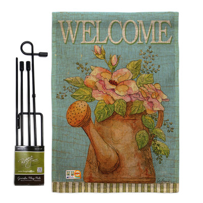 Welcome Watering Can Burlap Inspirational Sweet Home Impressions 2-Sided Polyester 18.5 x 13 in. Flag Set