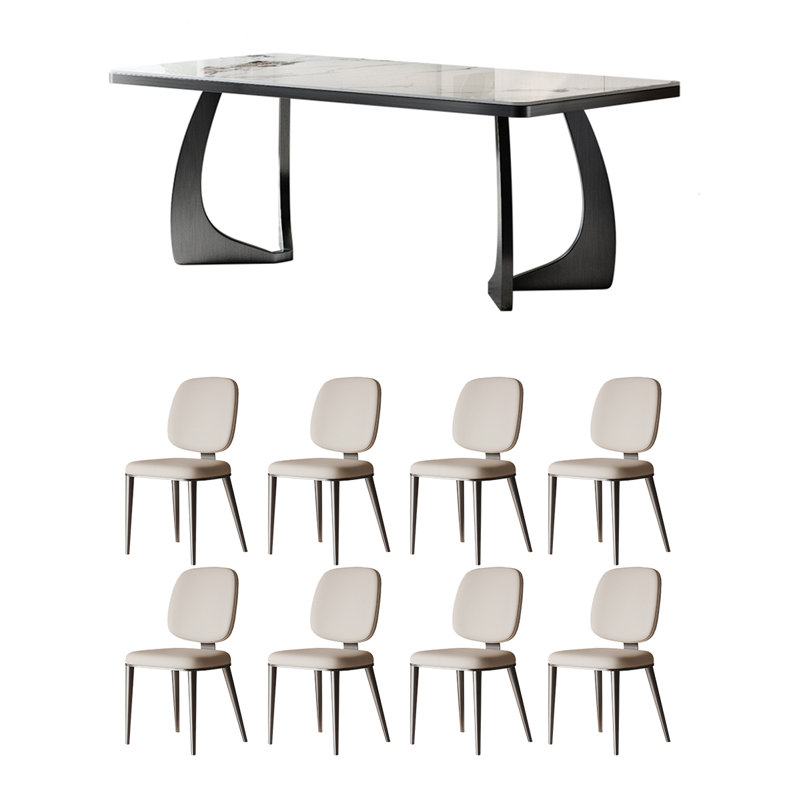 Modern simple rectangular rock slab table set, 9