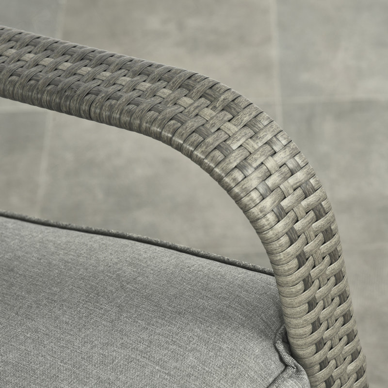 Chaise berçante d'extérieur en osier et rotin, Coussin gris / cadre gris