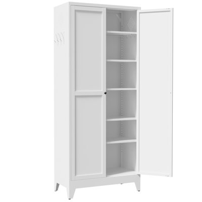 Armoire de rangement 75 po en métal blanc avec 5 tablettes réglables (capacité de 110 lb), armoire de cuisine autoportante avec tablettes réglables, vaisselle dans la cuisine, le garde-manger, la salle à manger