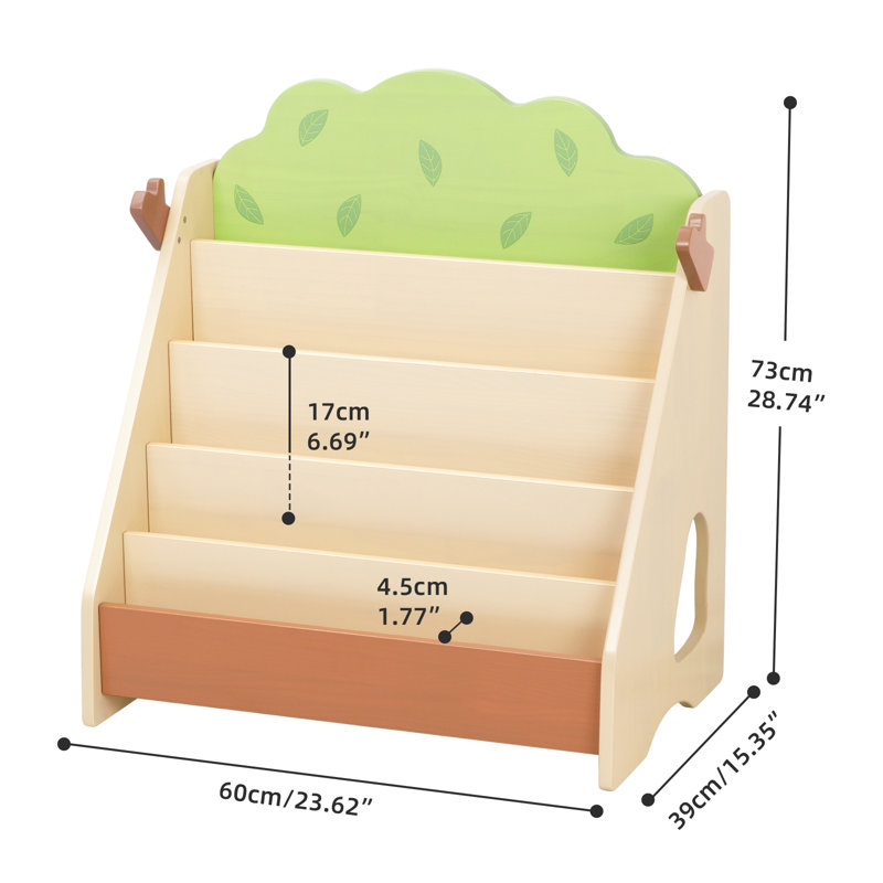 Bibliothèque pour enfants en bois de pin massif, organisateur de livres pour tout-petits à 5 niveaux, bibliothèque pour enfants en forme d'arbre