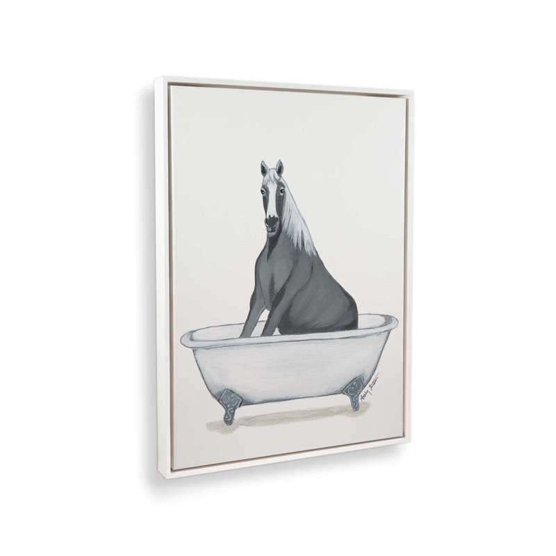 «Horse in Tub» par Ashley Justice, reproduction d'art, L 30 x H 40, Blanc, Toile avec cadre