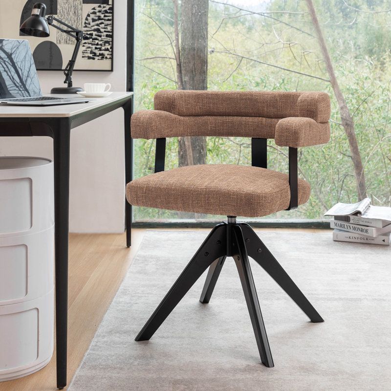 Mira Fabric Upholstered Swivel Dining Chair, 1, Brown