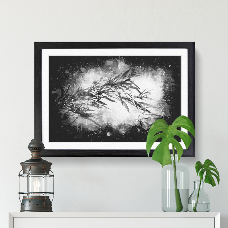Leaves Of A Bamboo Plant Paint Splash - Picture Frame Graphic Art, 24cm H x 33cm W x 2cm D, Black Framed
