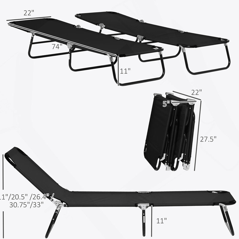 Outsunny 2-Piece Folding Chaise Lounge Chairs, 5-Level Reclining Back For Comfortable Sunbathing And Outdoor Relaxation