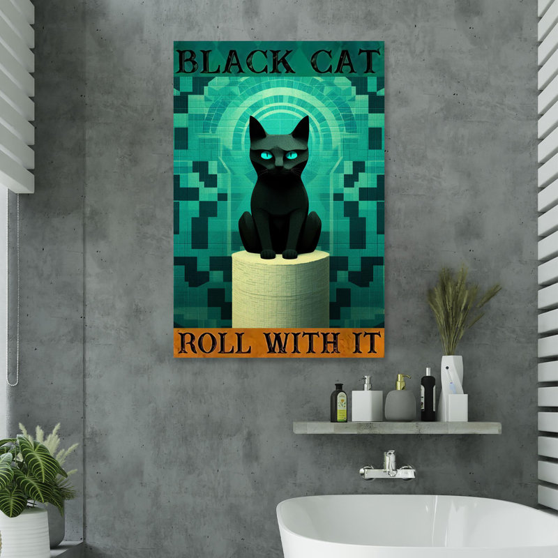 «Black Cat Roll With It», reproduction d'art rectangulaire sur toile tendue 1 pièce, H 36 po x l 24 po x P 1,25 po
