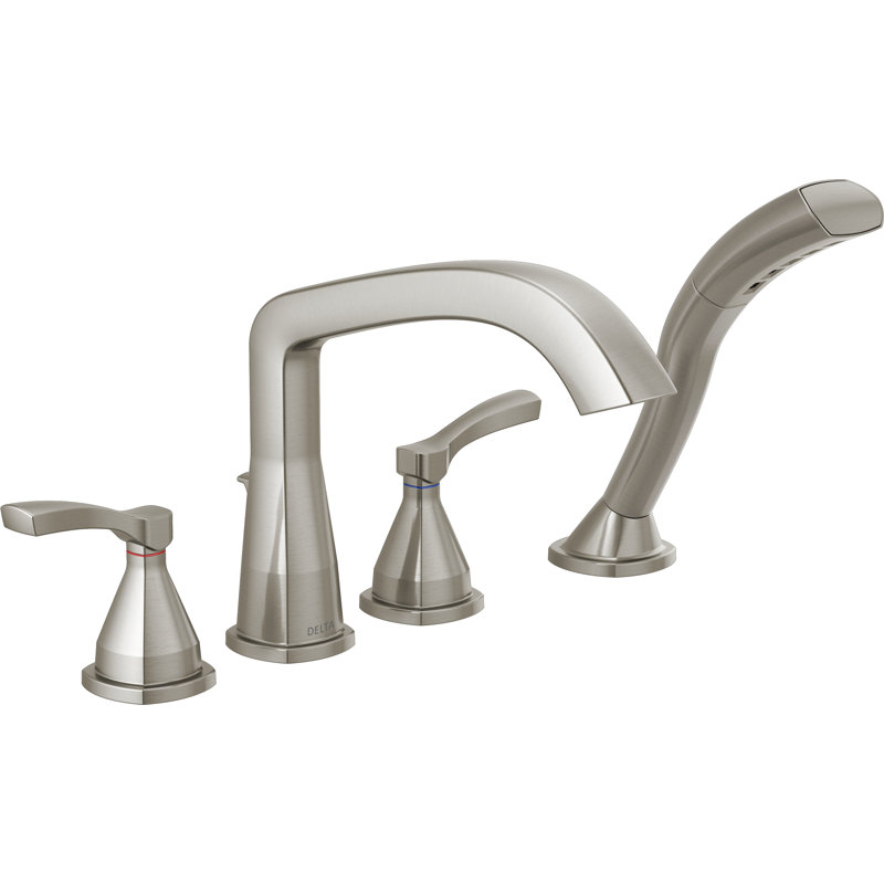 Stryke Double Handle Deck Mounted Roman Tub Faucet Trim with Diverter, Stainless