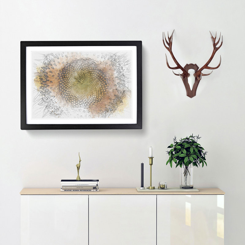 The Eye of a Yellow Sunflower Sketch - Picture Frame Graphic Art Print, Black Framed, 62cm H x 87cm W x 2cm D