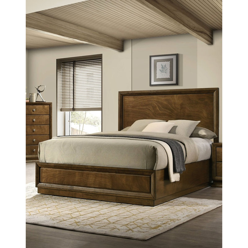 Grand lit, panneau de tête de lit en bois d'hévéa massif noyer avec placage, 1 pièce, élément de décoration de la chambre à coucher transitionnelle avec élément de placage 1 pièce