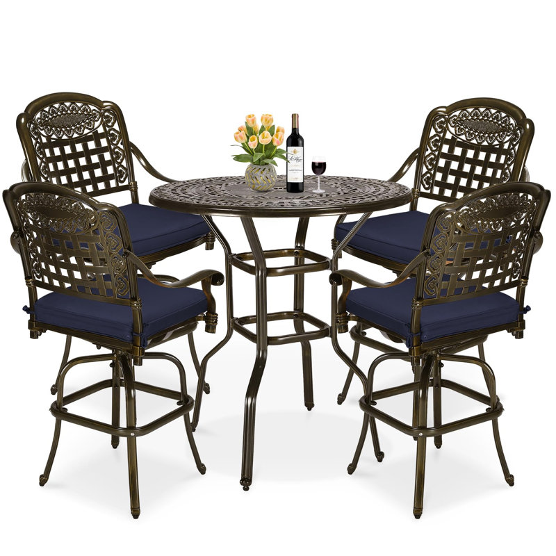 Round 38.5'' L Outdoor Standing Height Table Set, 4, Navy