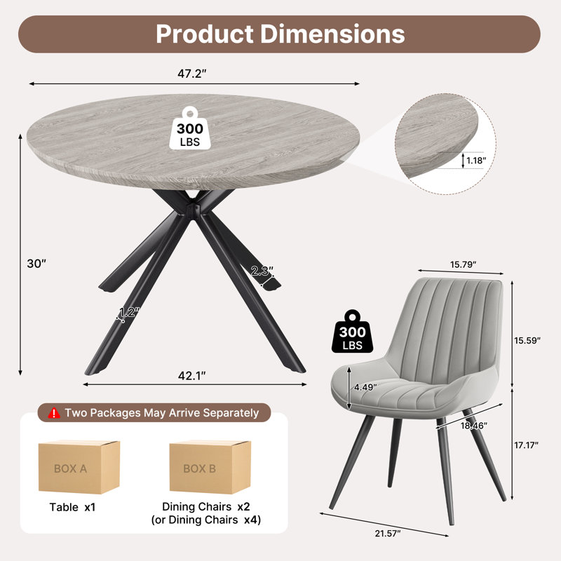 Ensemble de table de salle à manger 47,2 po avec 4 chaises rembourrées, Grey, Grey