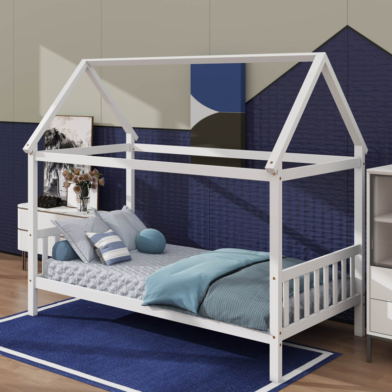 Lit simple pour enfant en forme de maison, Blanc