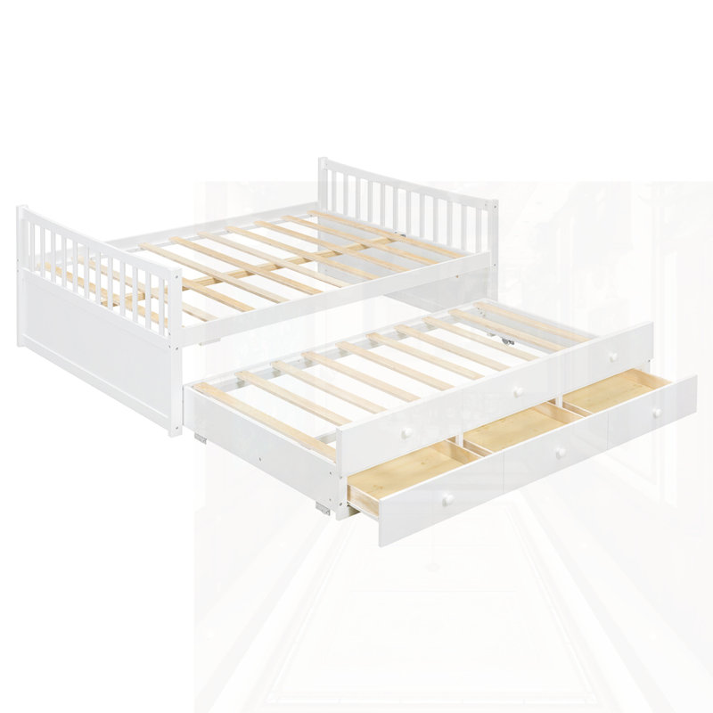 Full Size Daybed With Twin Size Trundle And Drawers, White