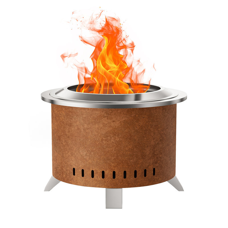 Stainless Steel 22" Low Smoke Fire Pit,Outdoor Wood Burning Smokeless Fire Pit With Cover & Poker, 15.7" H x 22" W x 22" D