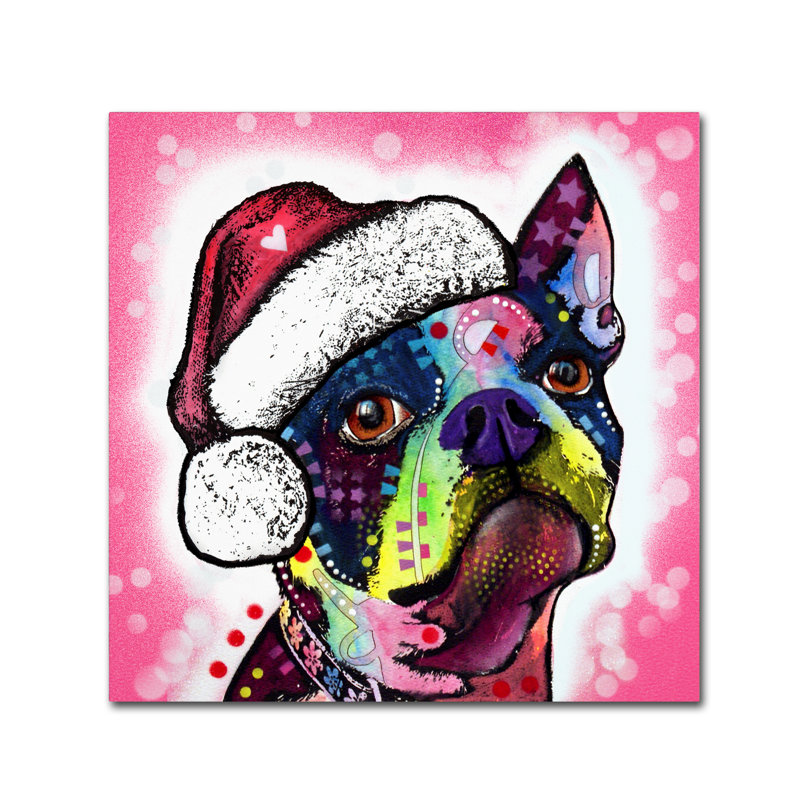 « boston terrier christmas », reproduction d’impression sur toile tendue, H 35 po x l 35 po