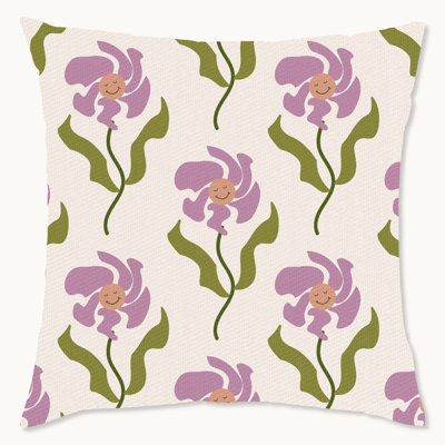 Wynwood Studio Retro Floral Tile Outdoor Decorative Throw Pillow, 18" x 18", Daisies Are Smiling