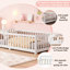 Lit double sur pied Montessori avec porte et barrière de sécurité, blanc-122494196-122494197