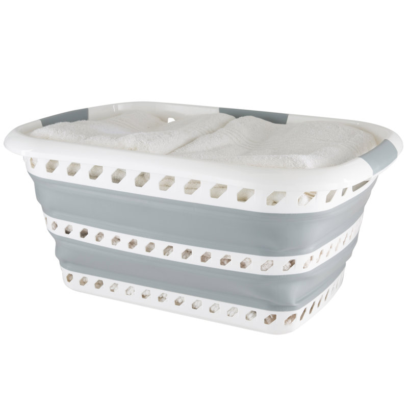 Simplify Collapsible Laundry Basket in White/Grey