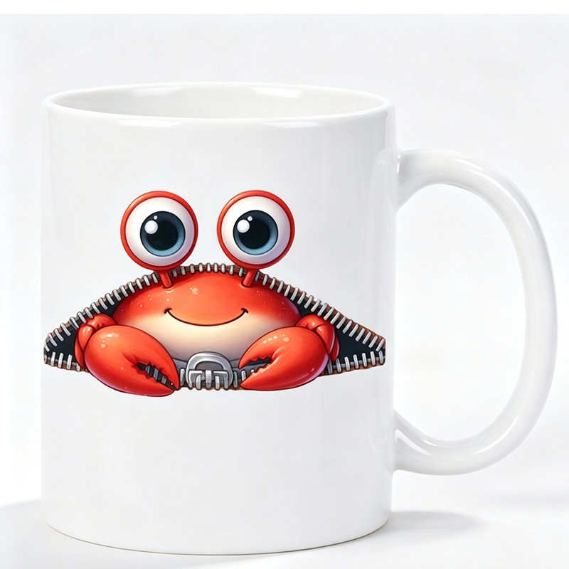 A cartoon crab Ceramic Coffee Mug - Reusable, Insulated,Travel Mug, Hand-Wash Only.