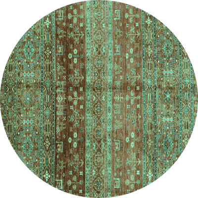 Tapis tissé à la machine à motif géométrique turquoise