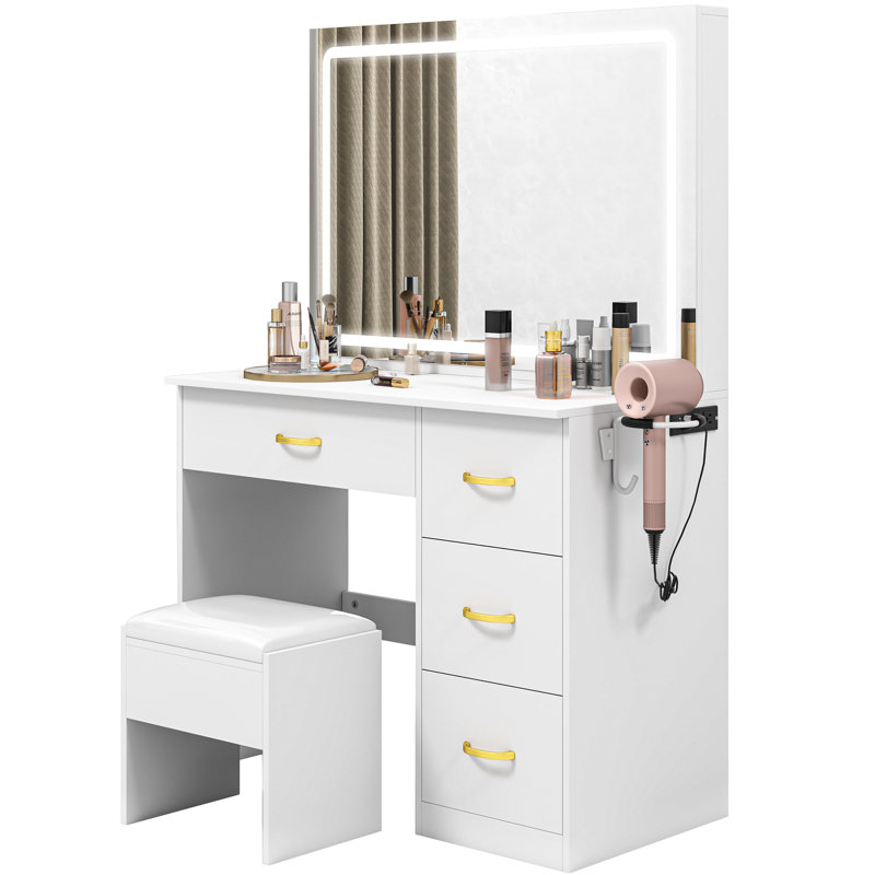 Prises de meuble-lavabo encastrées avec miroir éclairé, Blanc