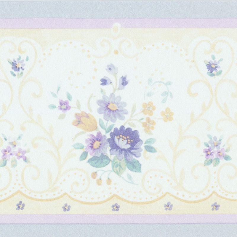 Bordure de papier peint L 15 pi x l 4,1 po Kannry, Lilas / Crème
