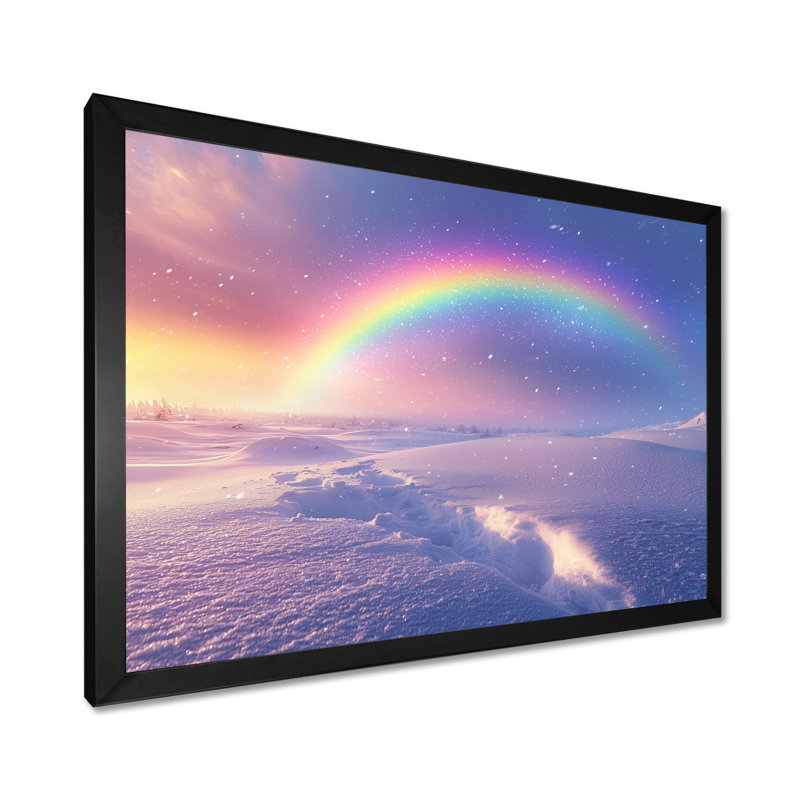 Arc-en-ciel au-dessus de la toundra enneigée III - Décoration murale « Arc-en-ciel », H 12 po x l 20 po, Cadre simple noir