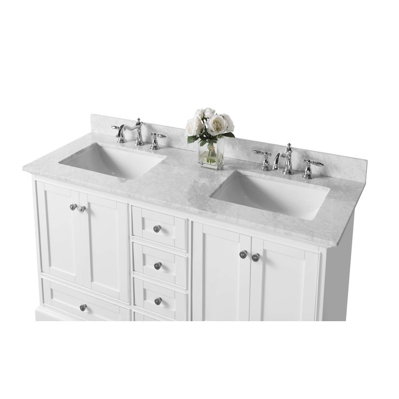 Audrey 60'' W Double Vanity, White, Carrara White, Brushed Nickel