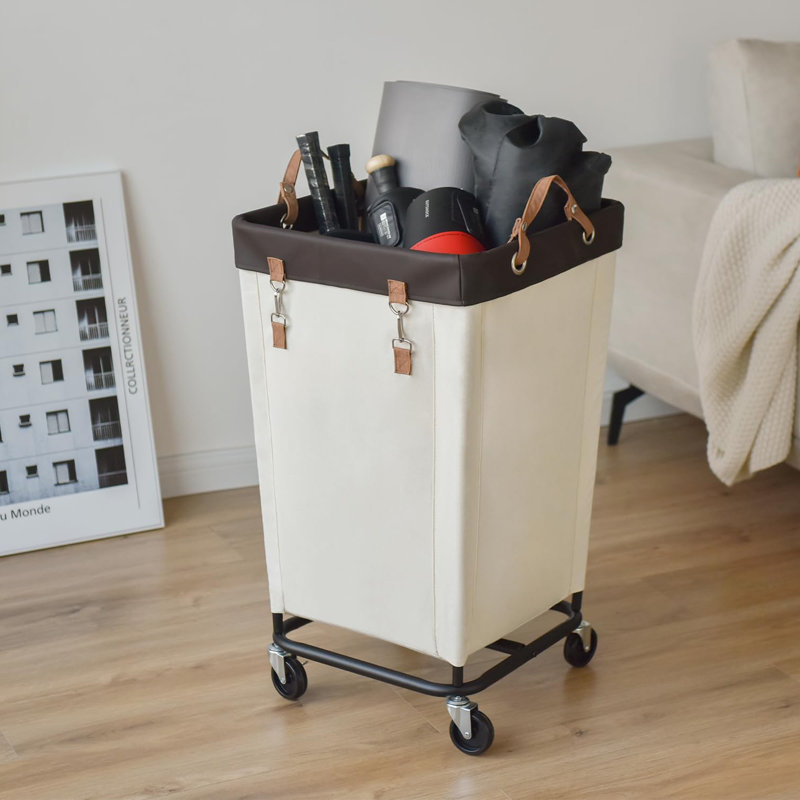 Rolling Laundry Hamper with Handles, Beige
