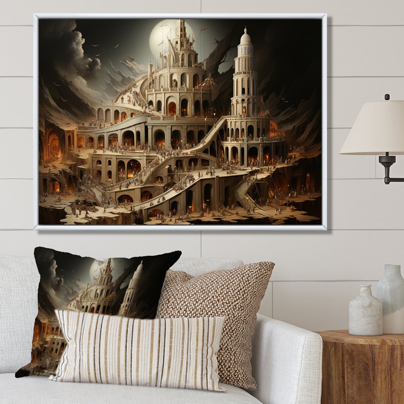 Tour de Babel Browns, terre religieuse - art mural sur toile Christianisme, H 16 po x l 32 po x P 1 po