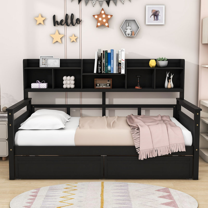 Nadka Wooden Daybed with 2 Drawers, Twin, Espresso