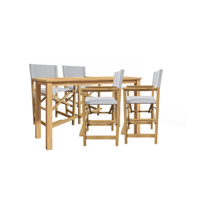 Mountford 5-Piece Rectangular Teak Outdoor Counter Height Dining Set with Folding Armchairs